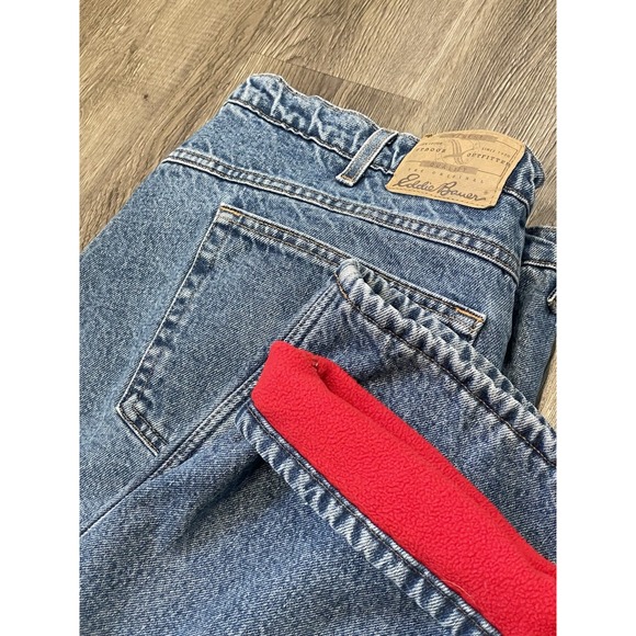 Vintage Eddie Bauer Fleece Lined Jeans Men's 44x34 Red Flannel Denim USA Made - Picture 1 of 8